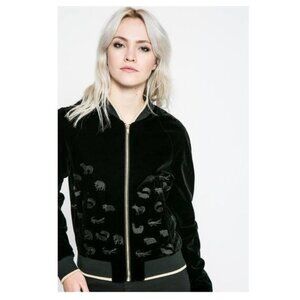 Desigual Black Velvet Embroidered Bomber Jacket